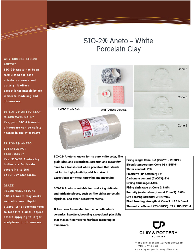 SIO-2® Aneto White Porcelain Clay, 11 lb